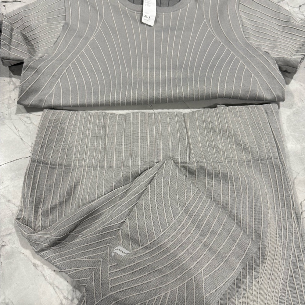 Fabletics Gray Striped Two Piece Set